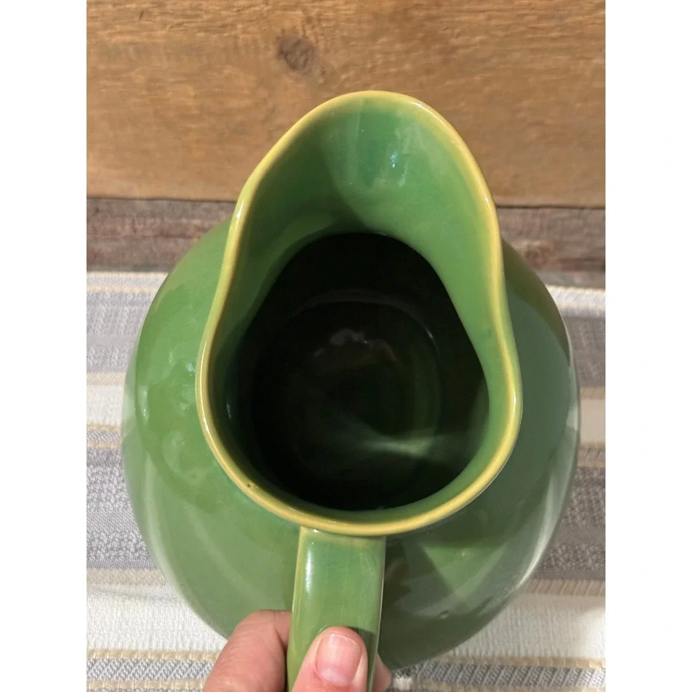 Green Ceramic Pitcher Round Body Classic Kitchen Decor Serving Beverage